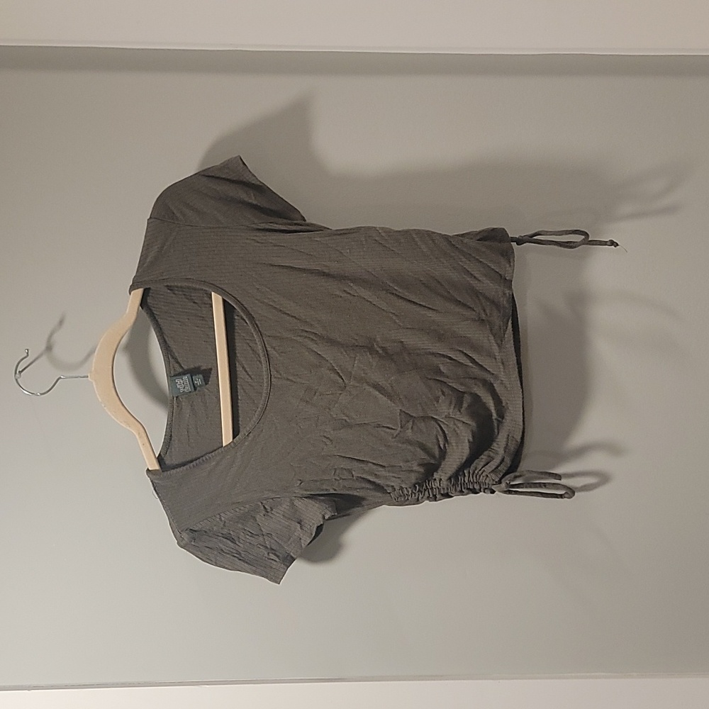 Olive Green Ribbed Crop Top in M by Wild Fable